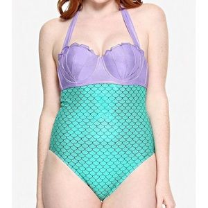 Disney The Little Mermaid Ariel Strappy Halter One-Piece Swimsuit Metall…